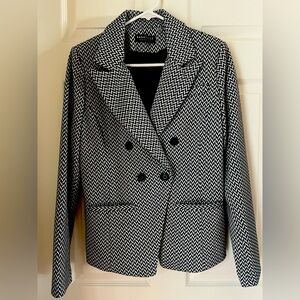 BAGATELLE Womens Black Pocketed Fitted Double-breasted Printed Blazer size M